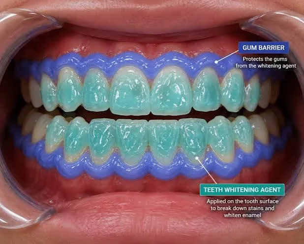 Step 2: Application of gingival barrier & teeth-whitening agent